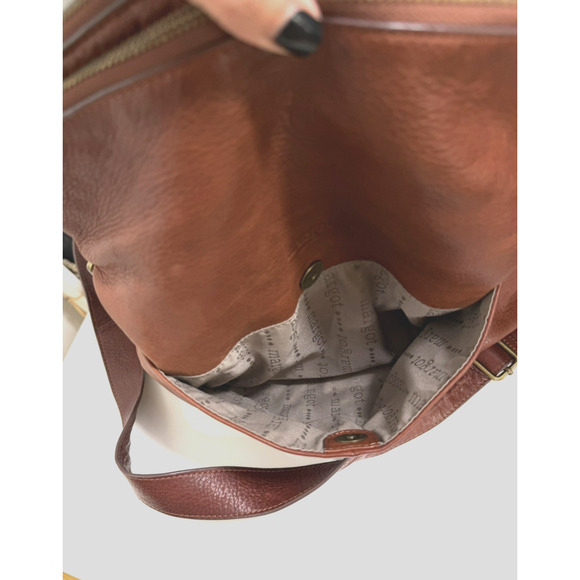 Margot New York Mickey Cognac Brown Leather Double Zip Crossbody Shoulder Bag - Picture 14 of 16